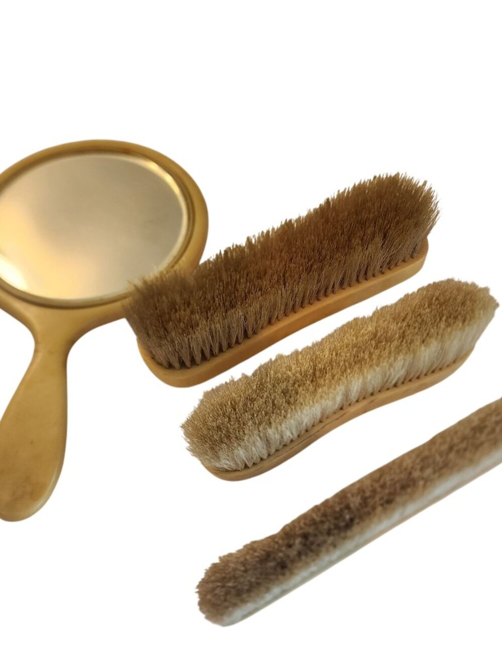 Celluloid Antique French Ivory Handheld Mirror & Cleaning Brushes - Picture 5 of 5
